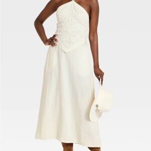Ivory Crochet Halter Midi Dress